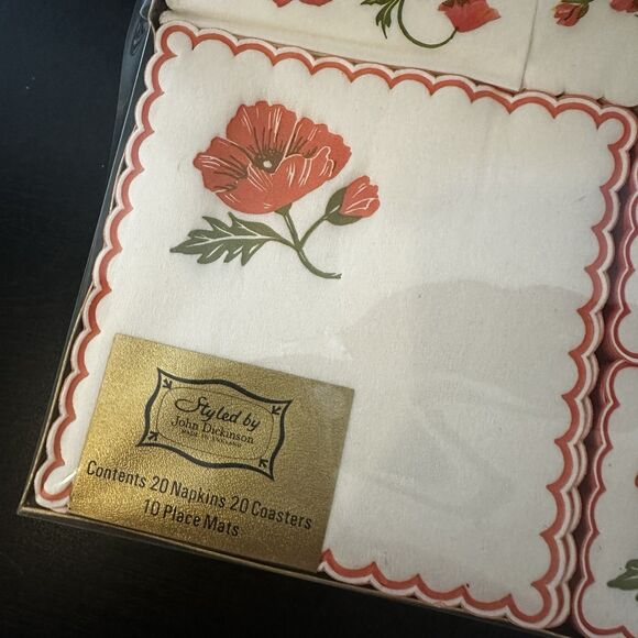 Vintage John Dickinson Poppy New Cocktail Party Set Napkins Coasters Placemats - Picture 3 of 7